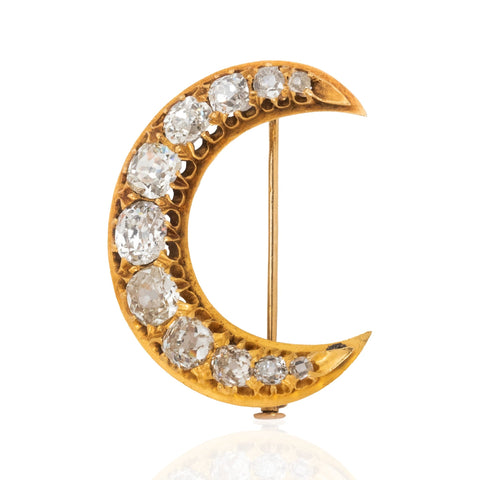 5.00ctw Antique Old Mine Cut Diamond Crescent Brooch