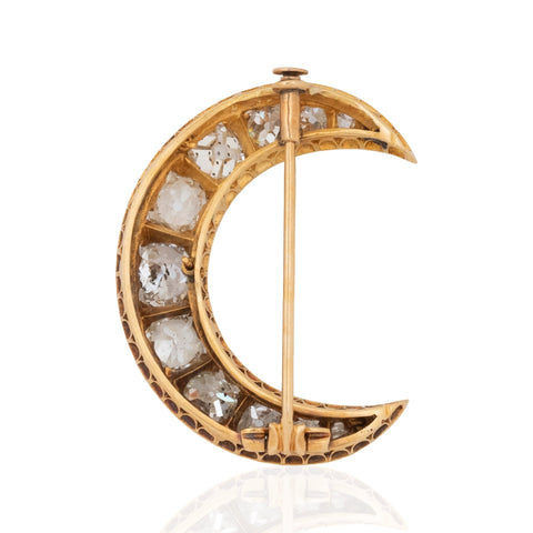 5.00ctw Antique Old Mine Cut Diamond Crescent Brooch