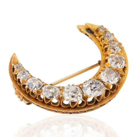 5.00ctw Antique Old Mine Cut Diamond Crescent Brooch