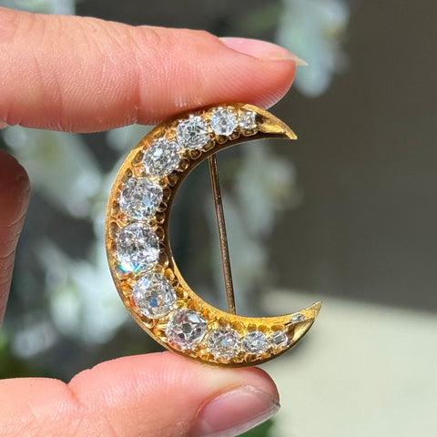 5.00ctw Antique Old Mine Cut Diamond Crescent Brooch