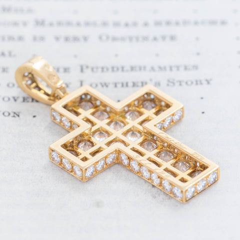 5.00ctw vintage Cartier France round brilliant diamond cross pendant in 18kt yellow gold – alternate view 5