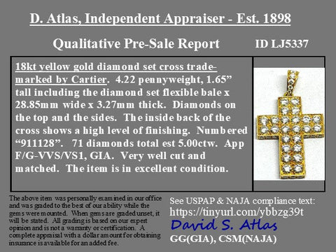 5.00ctw Vintage Round Brilliant Cut Diamond Cross Pendant, Cartier France