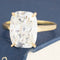 5.01ct Elongated Cushion Cut Diamond solitaire ring in classic setting.