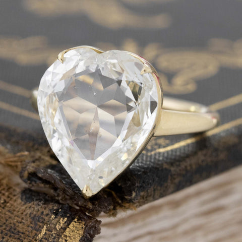 5ct rose cut heart diamond ring, antique inspired and eye-clean.