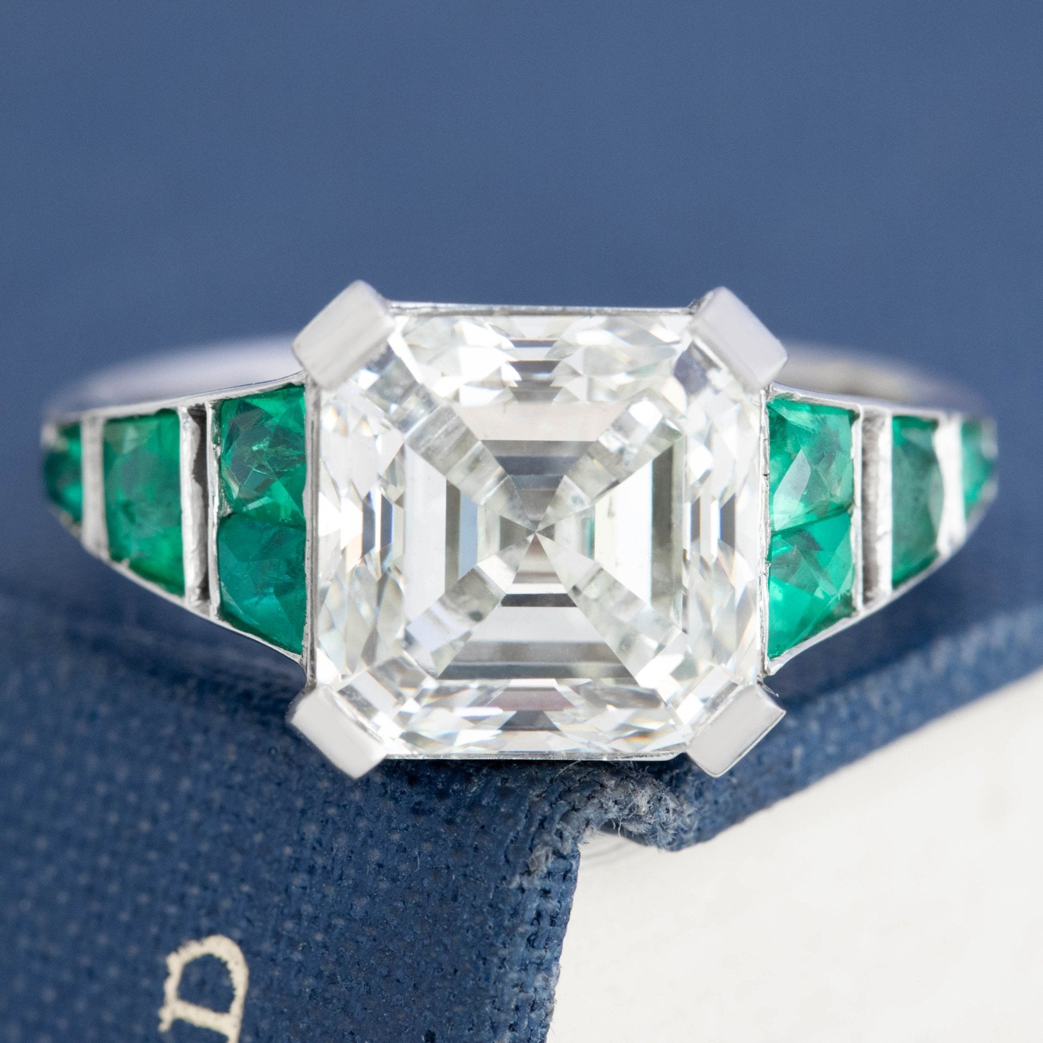 5.01ct Vintage Asscher Cut Diamond & Emerald Ring, GIA