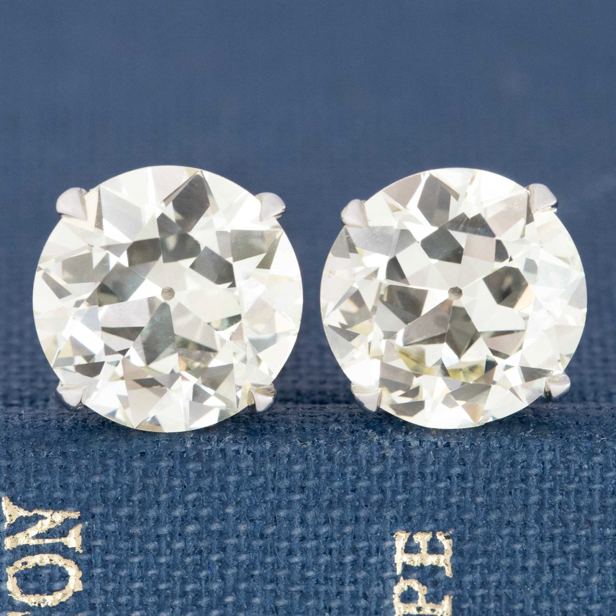 5.01ctw Old European Cut Diamond Stud Earrings, GIA