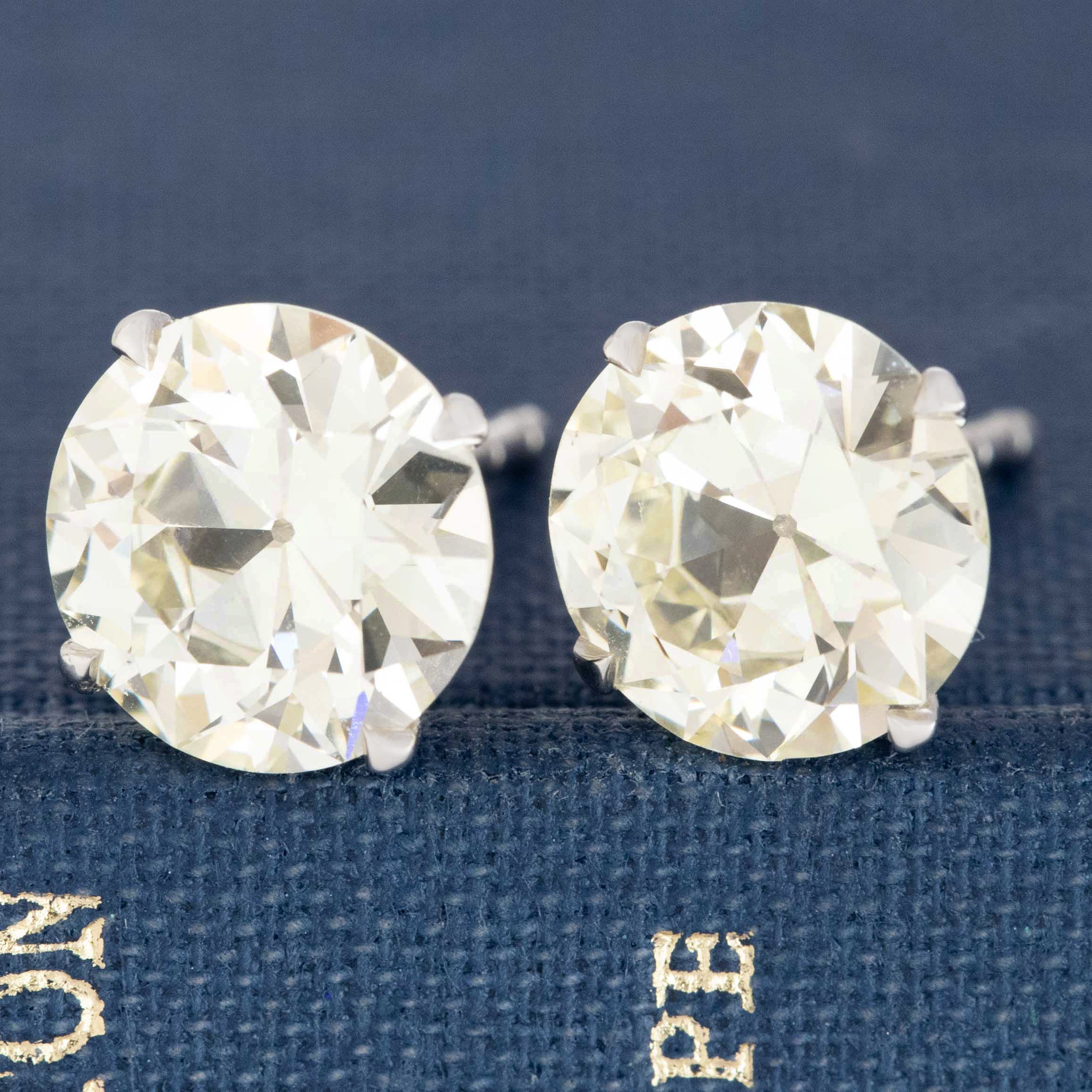 5.01ctw Old European Cut Diamond Stud Earrings, GIA
