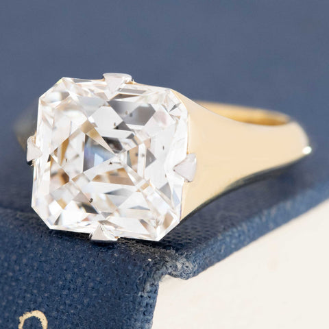 Custom yellow gold vintage diamond ring with GIA certified Tycoon cut.