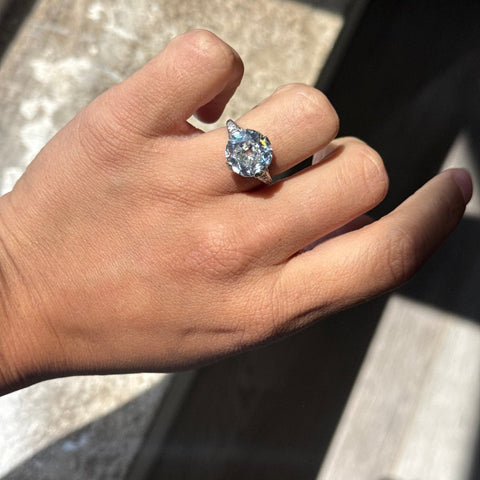 5.05ct Old Mine Cut Diamond Edwardian Solitaire Ring, GIA J VS2