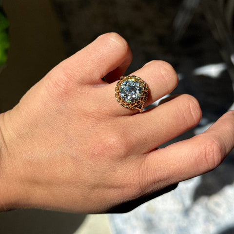 5.06ct Victorian old European cut diamond ring with black enamel in 18kt yellow gold, GIA – alternate view 2