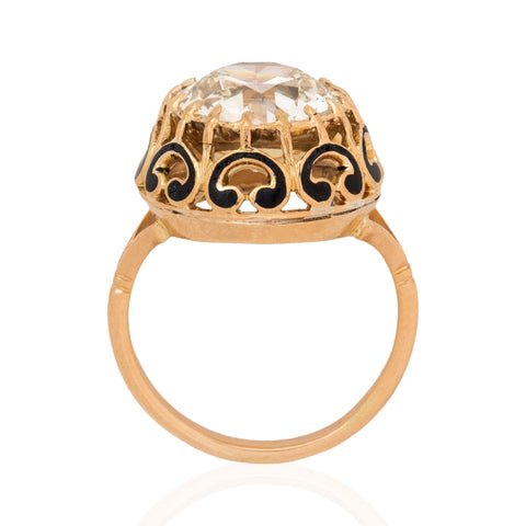5.06ct Victorian old European cut diamond ring with black enamel in 18kt yellow gold, GIA – alternate view 6