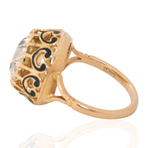 5.06ct Victorian old European cut diamond ring with black enamel in 18kt yellow gold, GIA – alternate view 4