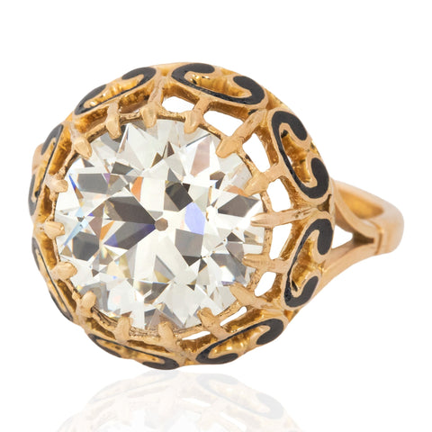 5.06ct Victorian old European cut diamond ring with black enamel in 18kt yellow gold, GIA – alternate view 5