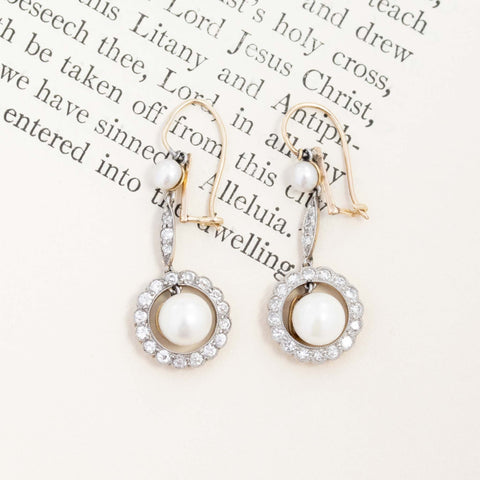 .50ctw Edwardian Diamond & Pearl Drop Earrings