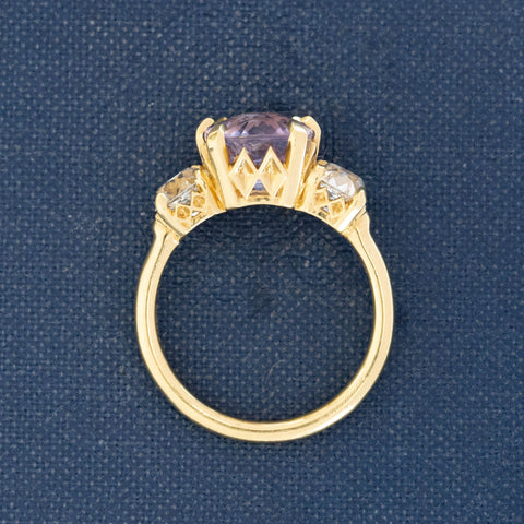 5.19ctw No-Heat Ceylon Lilac Sapphire & Old Mine Cut Diamond Trilogy Ring, GIA