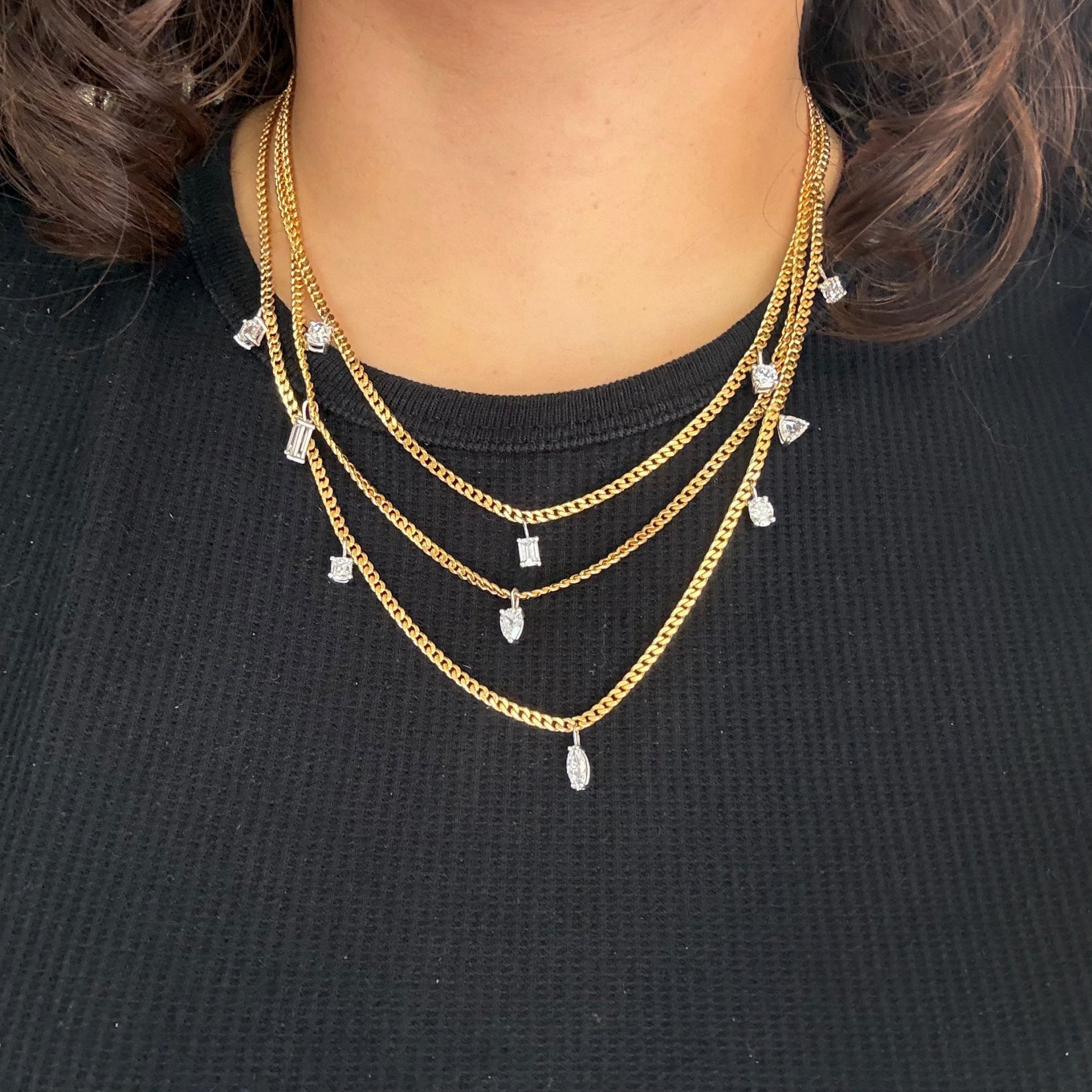 5.23ctw Mixed Cut Diamond Triple Strand Necklace