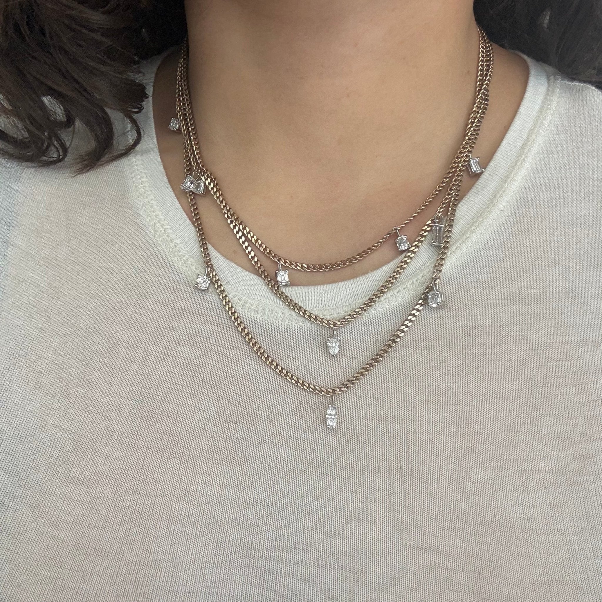 5.23ctw Mixed Cut Diamond Triple Strand Necklace