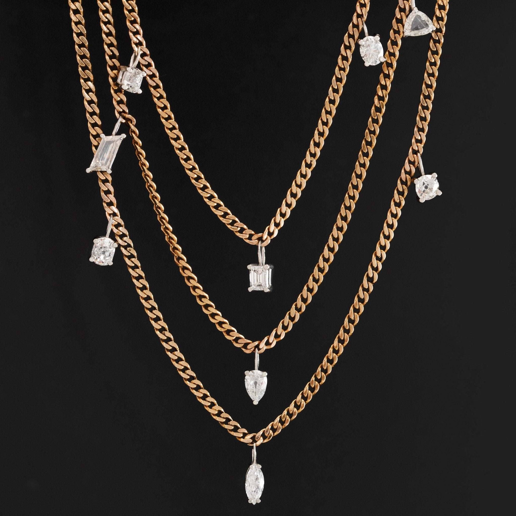 5.23ctw Mixed Cut Diamond Triple Strand Necklace
