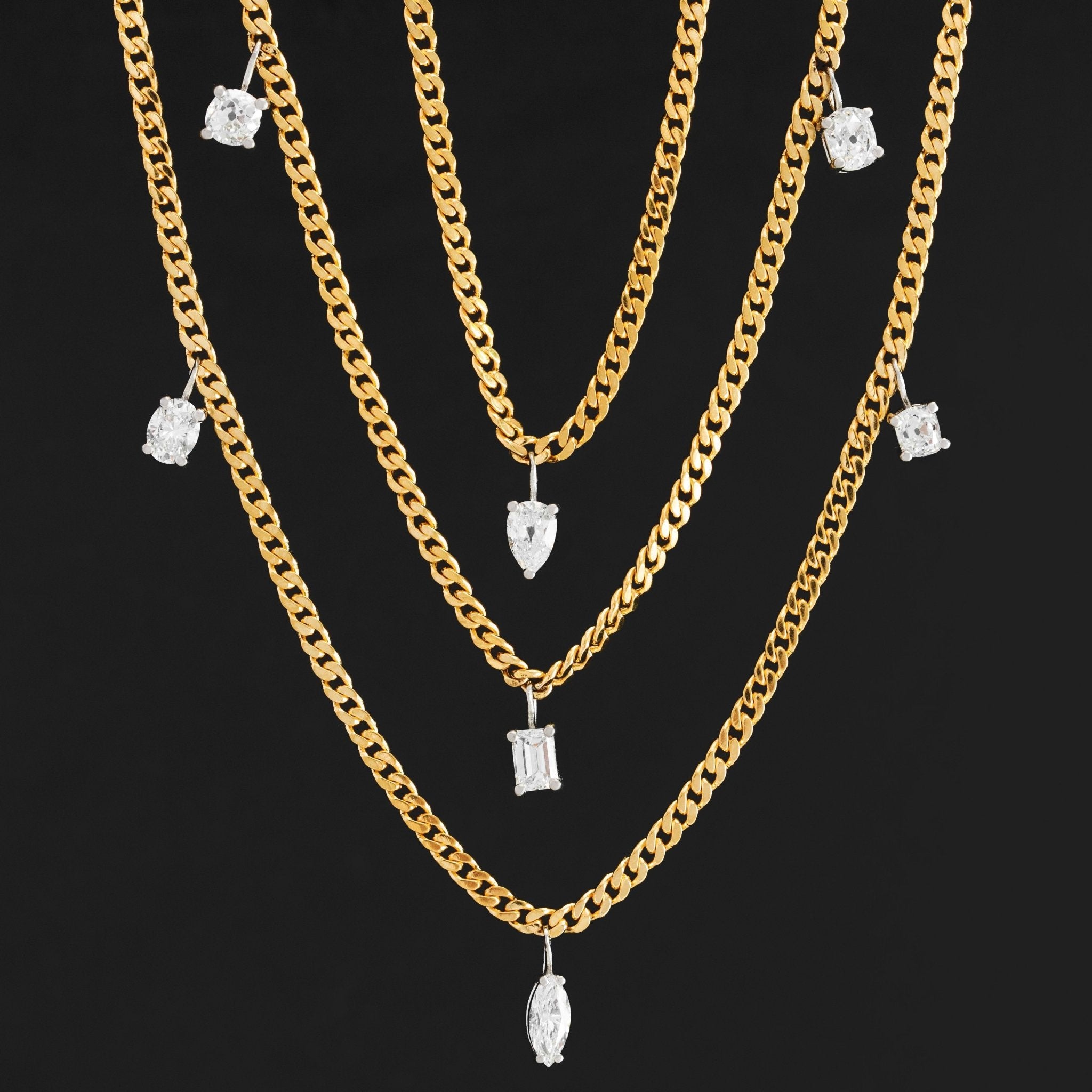 5.23ctw Mixed Cut Diamond Triple Strand Necklace