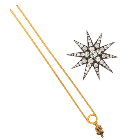 4.93ctw Antique Victorian Diamond Star Convertible Hair Pin/Pendant, French