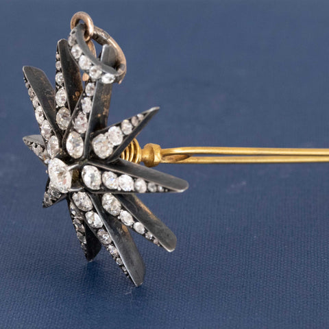 5.34ctw Antique Victorian Diamond Star Convertible Hair Pin/Pendant, French