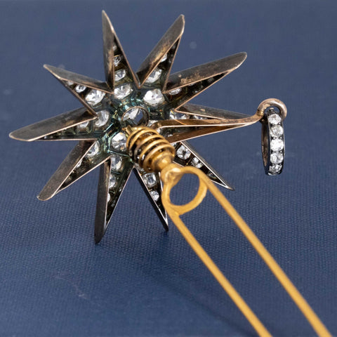 5.34ctw Antique Victorian Diamond Star Convertible Hair Pin/Pendant, French