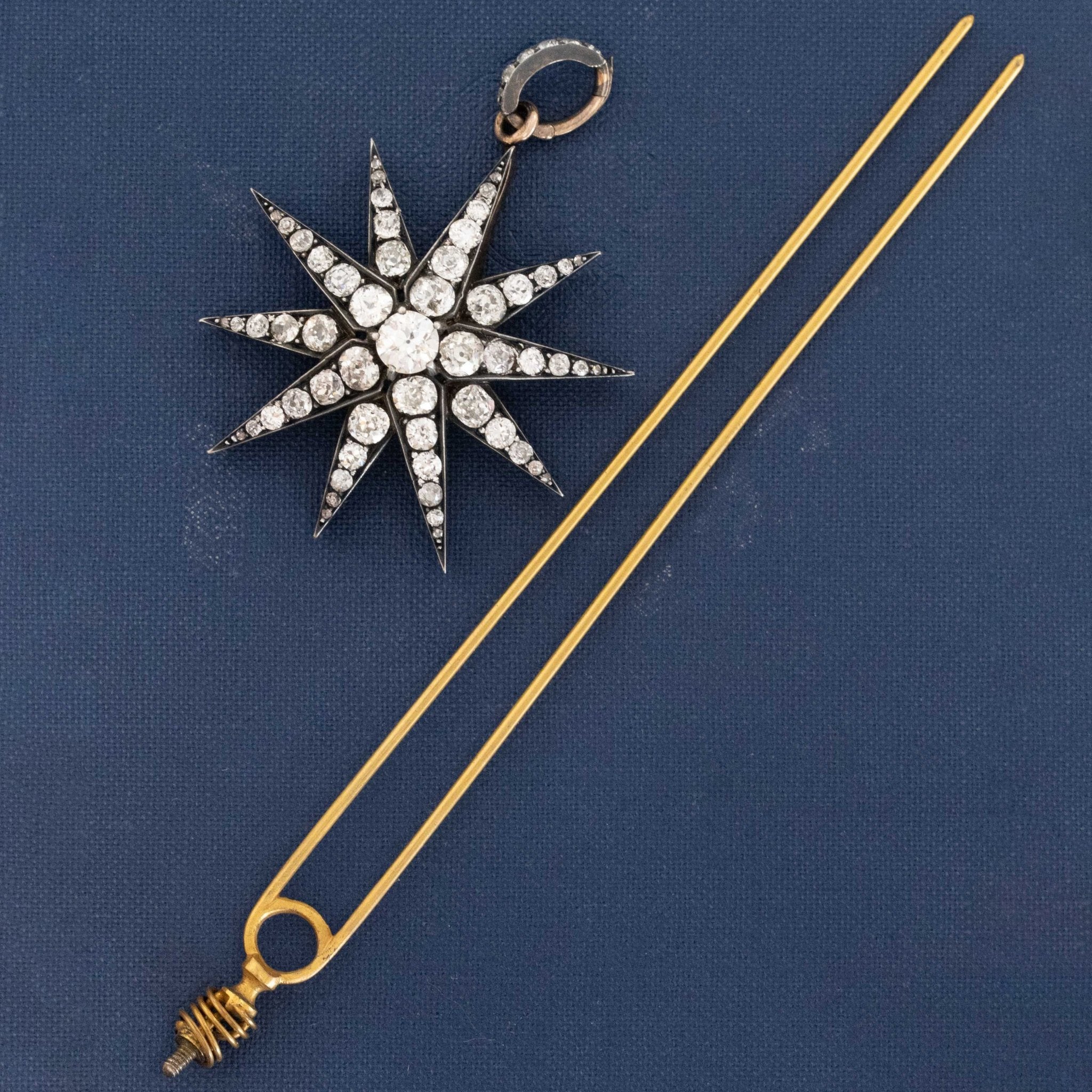 5.34ctw Antique Victorian Diamond Star Convertible Hair Pin/Pendant, French