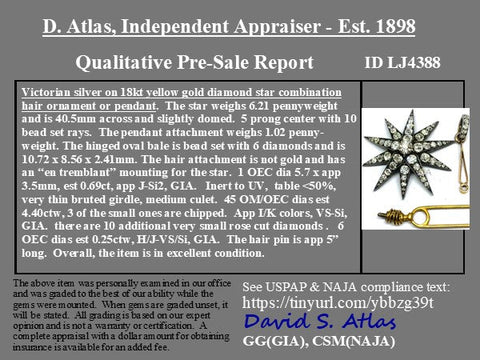 5.34ctw Antique Victorian Diamond Star Convertible Hair Pin/Pendant, French
