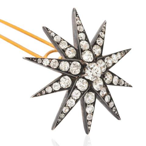 5.34ctw Antique Victorian Diamond Star Convertible Hair Pin/Pendant, French