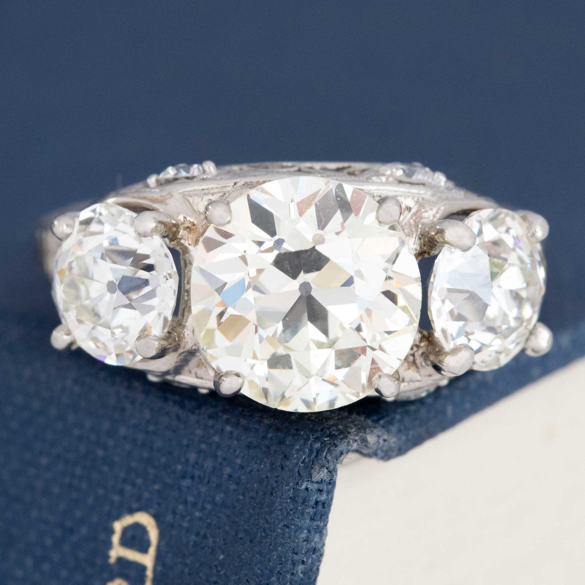 5.34ctw Old European Cut Diamond Trilogy Ring, GIA