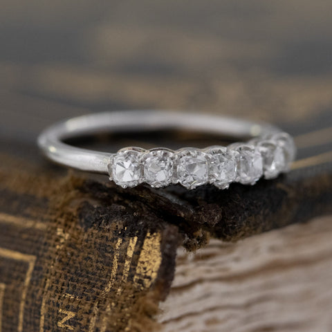 Antique lovers’ .53ctw Petite Old Mine Cut Diamond Band in platinum, featuring rare Earth-mined Old Mine Cut Diamonds.
