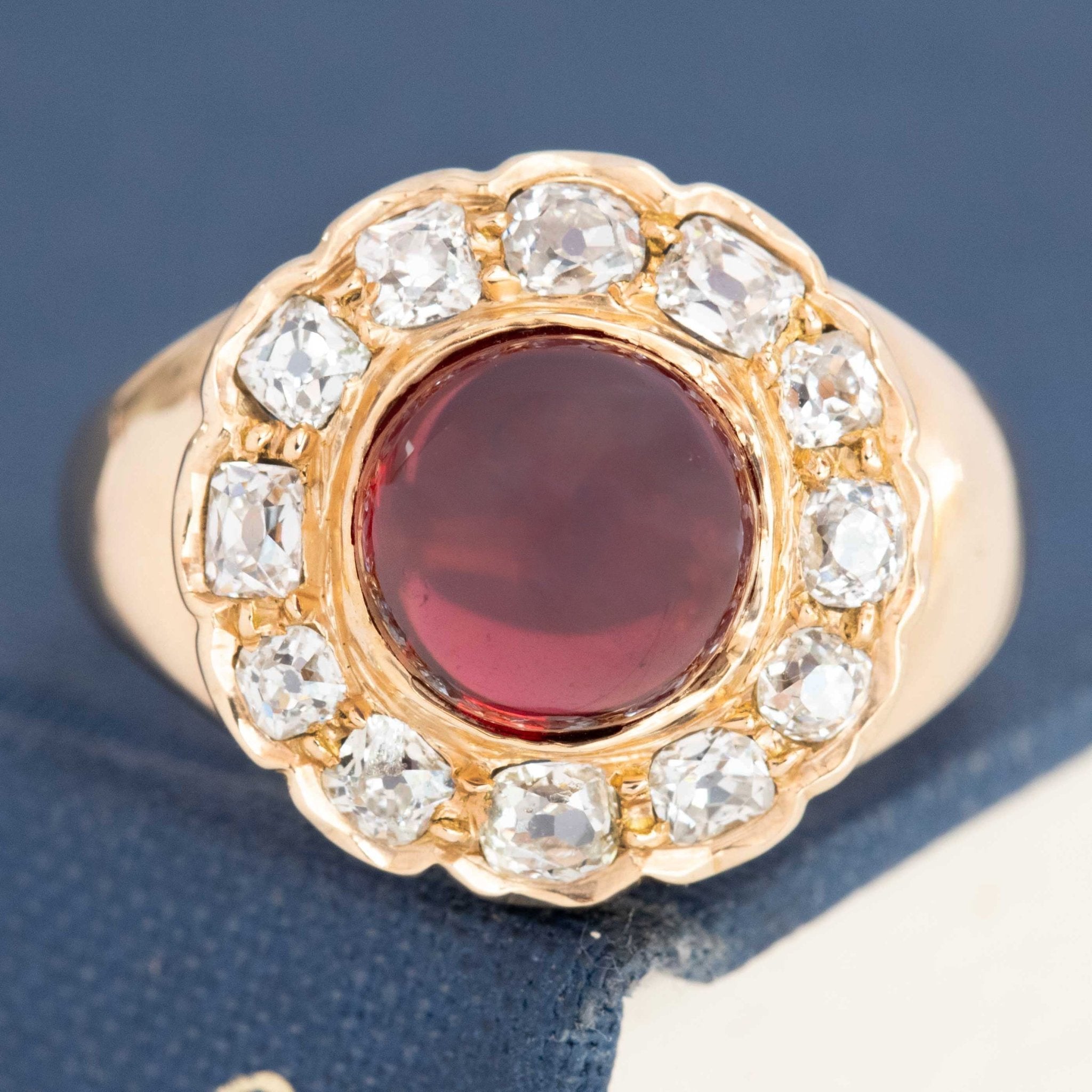 5.42ctw Vintage Garnet & Old Mine Cut Diamond Cluster Ring