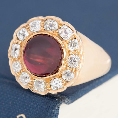 5.42ctw Vintage Garnet & Old Mine Cut Diamond Cluster Ring
