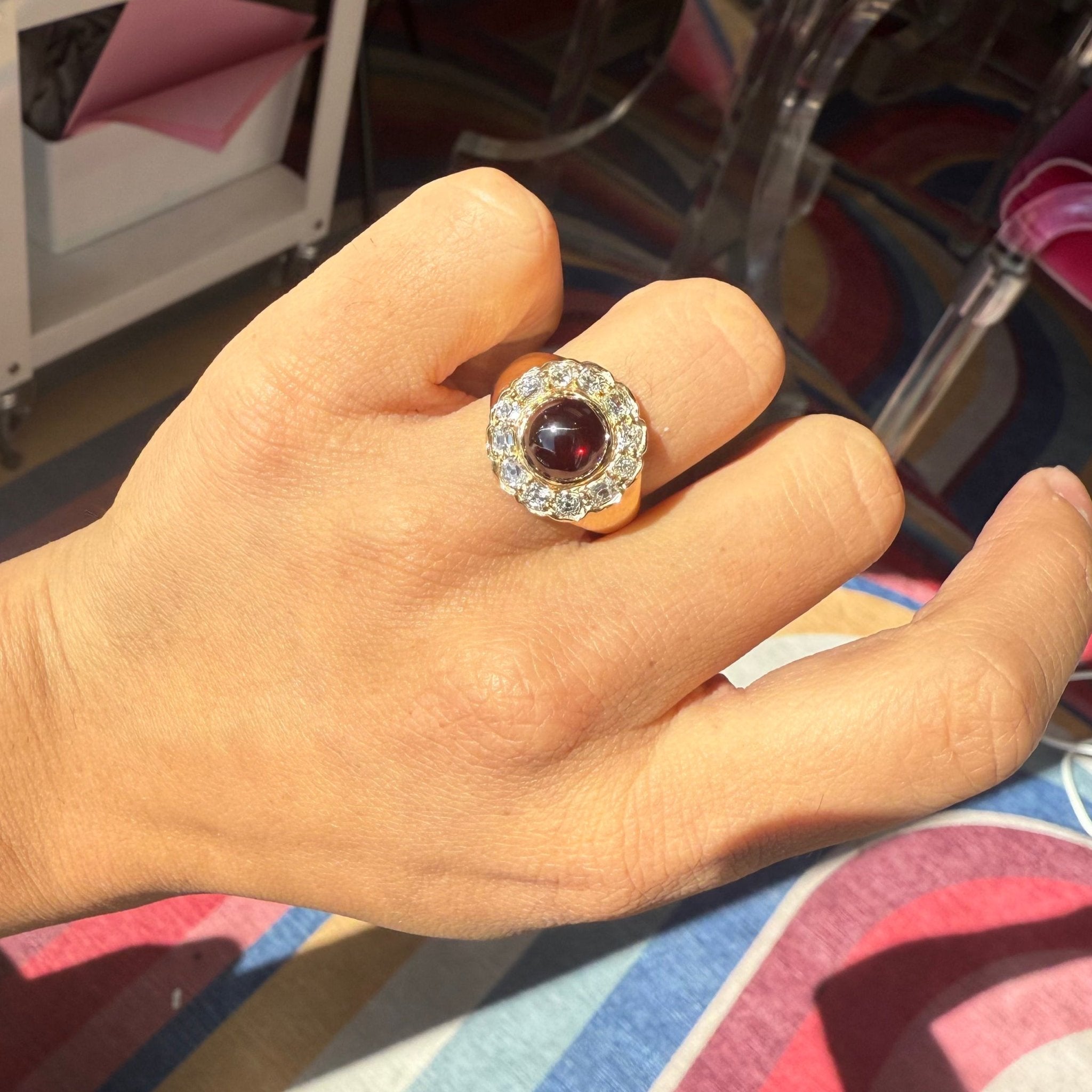 5.42ctw Vintage Garnet & Old Mine Cut Diamond Cluster Ring