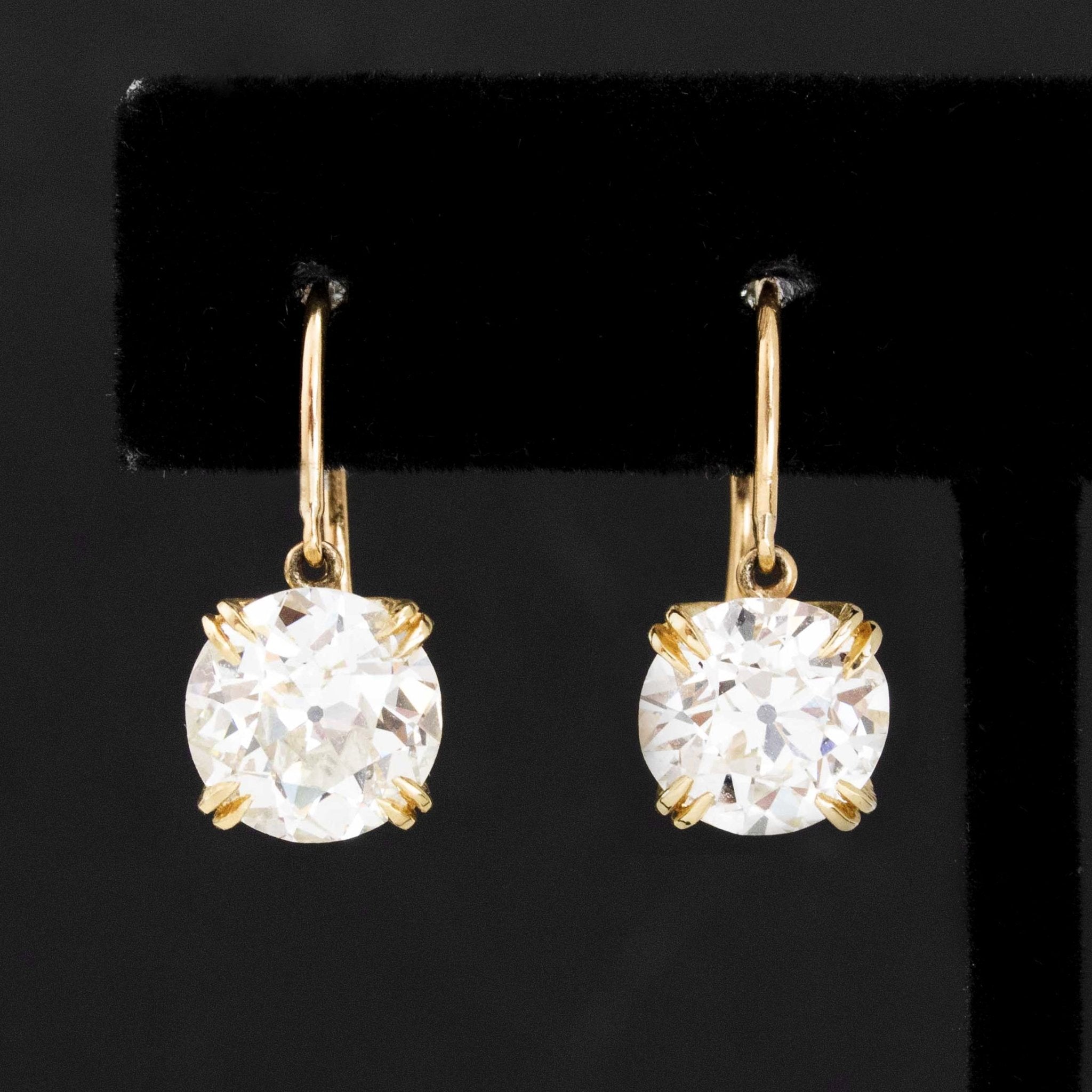 5.46ctw Old Mine Cut Diamond Drop Earrings, GIA