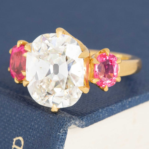 22kt yellow gold Old Mine Cut and spinel ring with chunky facets and open culet.