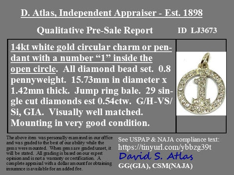 .54ctw Vintage Diamond Number 1 Pendant