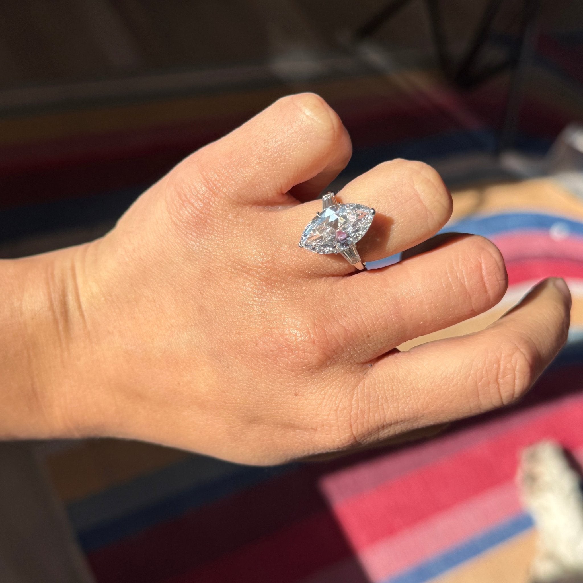 5.51ct Art Deco Marquise Cut Diamond Ring, GIA F VS2