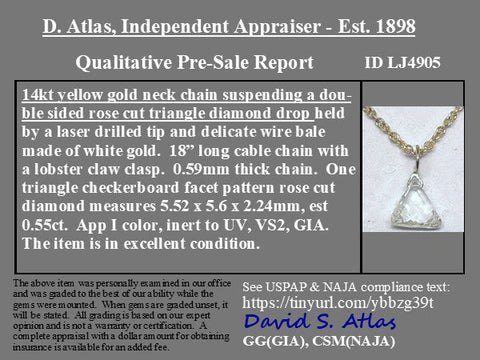 .55ct Triangle Rose Cut Diamond Pendant