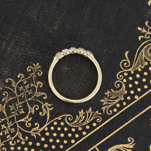 Side view of .55ctw Petite Old Mine Cut Diamond 5-Stone Band, natural Earth-mined Old Mine Cut Diamonds in yellow gold.