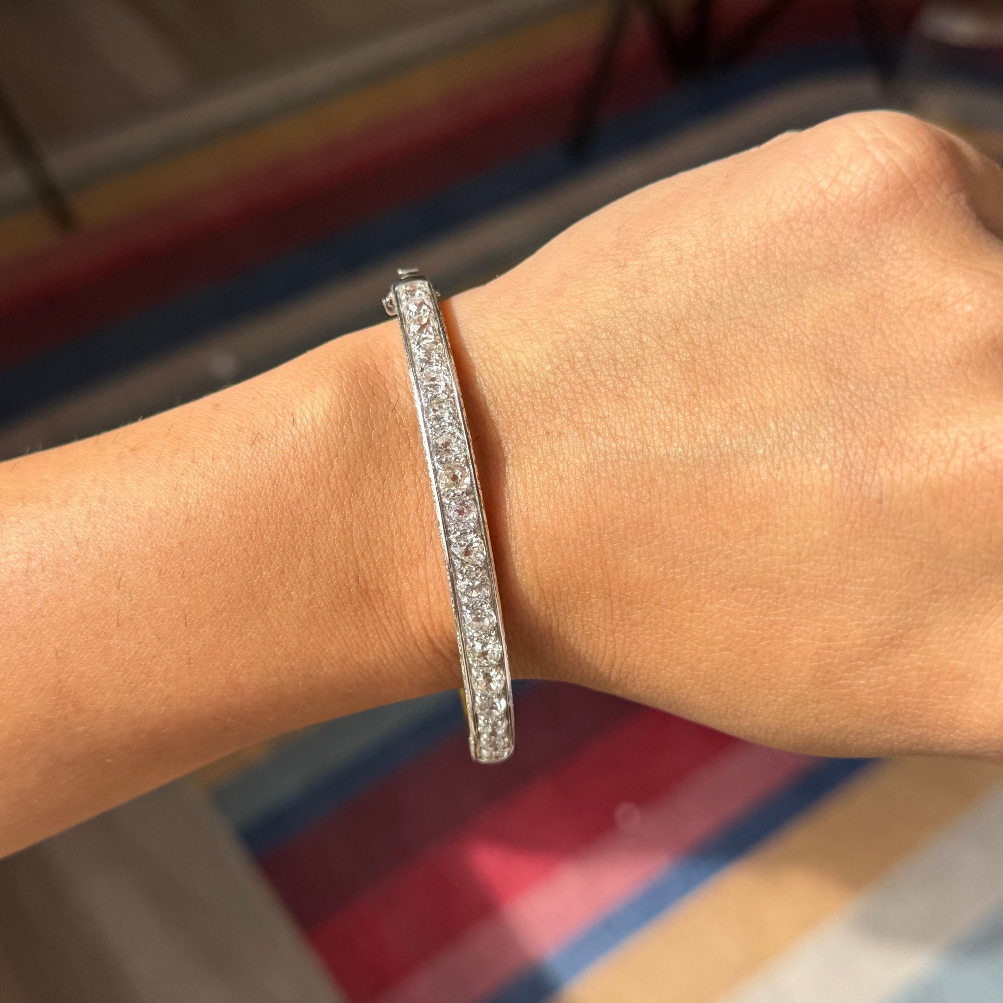 5.64ctw Old Mine Cut Diamond Engraved Bangle