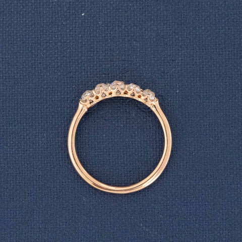 Side view of .56ctw Petite Old Mine Cut Diamond 5-Stone Band, natural Earth-mined Old Mine Cut Diamonds in rose gold.