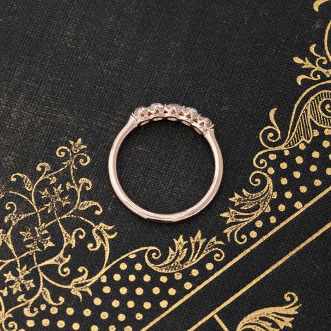 Side view of .56ctw Petite Old Mine Cut Diamond 5-Stone Band, natural Earth-mined Old Mine Cut Diamonds in rose gold.