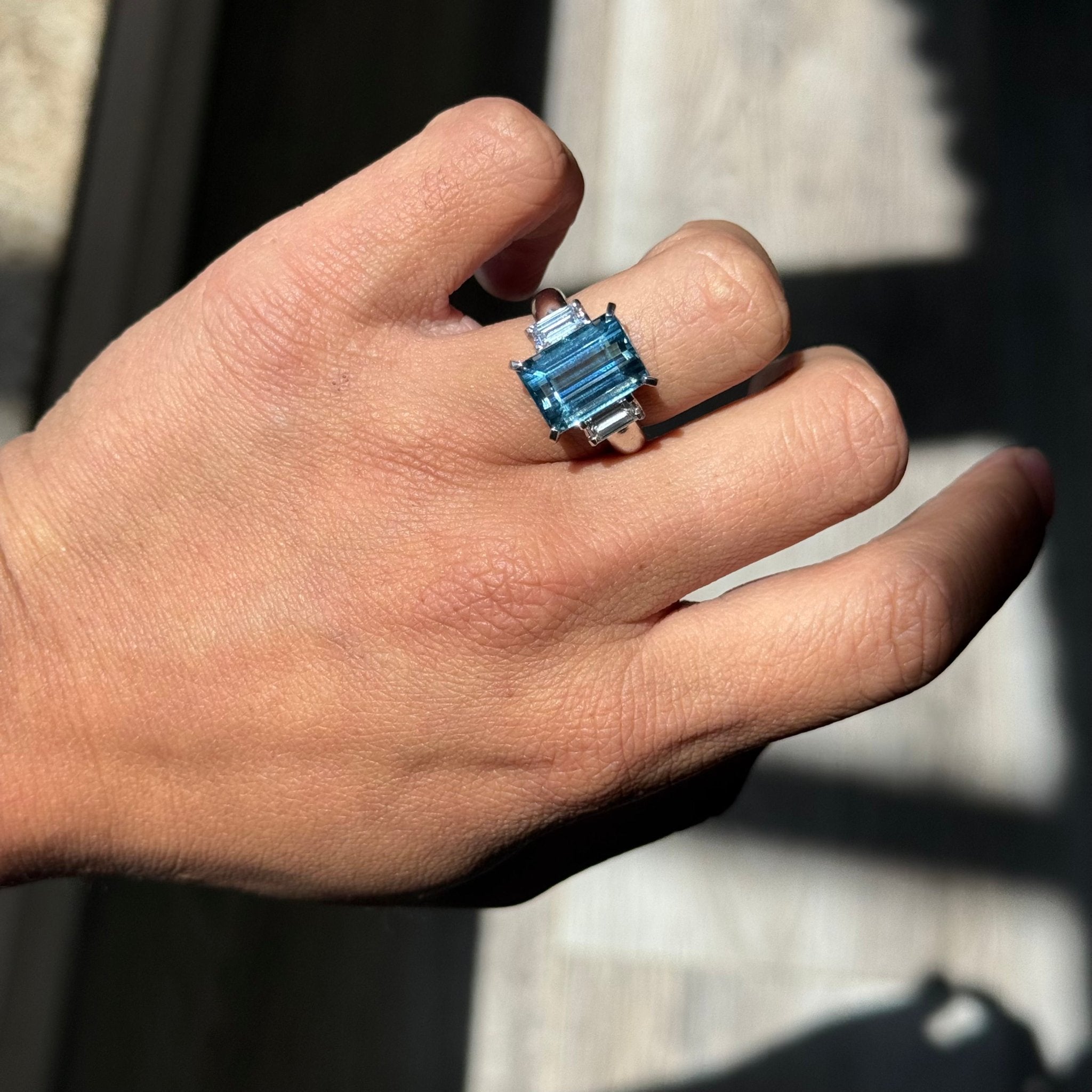 5.76ct Vintage Aquamarine & Diamond Ring