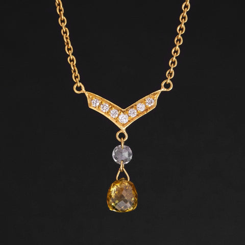 .57ct Yellow Briolette Cut Diamond Drop Necklace