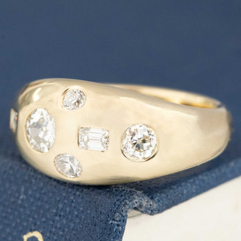 Antique lovers’ .57ctw Mixed Cut Diamond Bombe Ring in yellow gold, featuring rare Earth-mined Antique Diamonds.