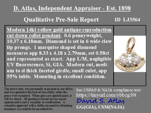 .58ct Marquise Cut Diamond Collet Pendant