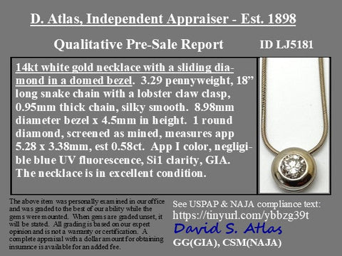 .58ct Vintage Round Brilliant Cut Diamond Bezel Pendant