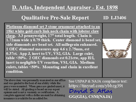 .58ctw Old European Cut Diamond Bar Conversion Pendant