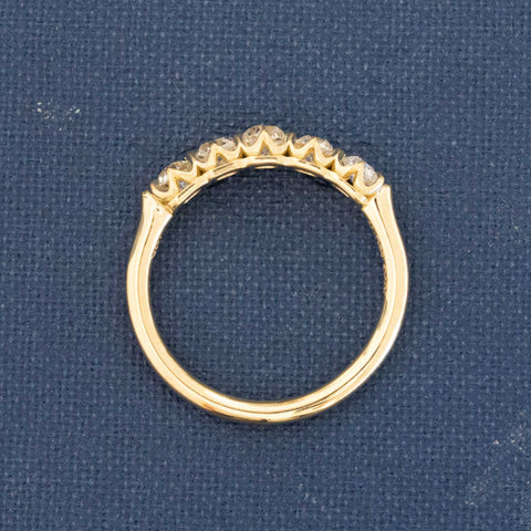 Side view of .58ctw Petite Old European Cut Diamond 5-Stone Band, natural Earth-mined Old European Cut Diamonds in yellow gold.